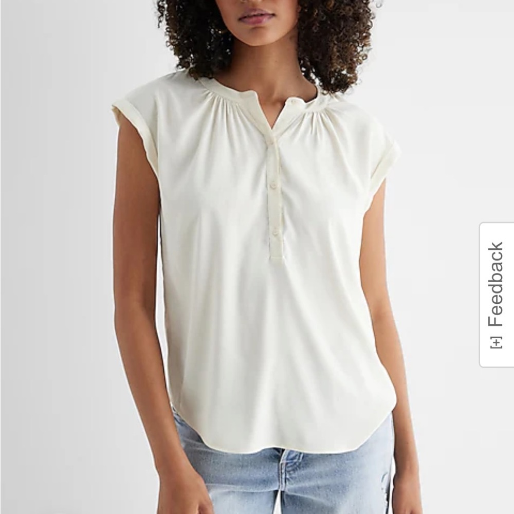 Cream half button up blouse